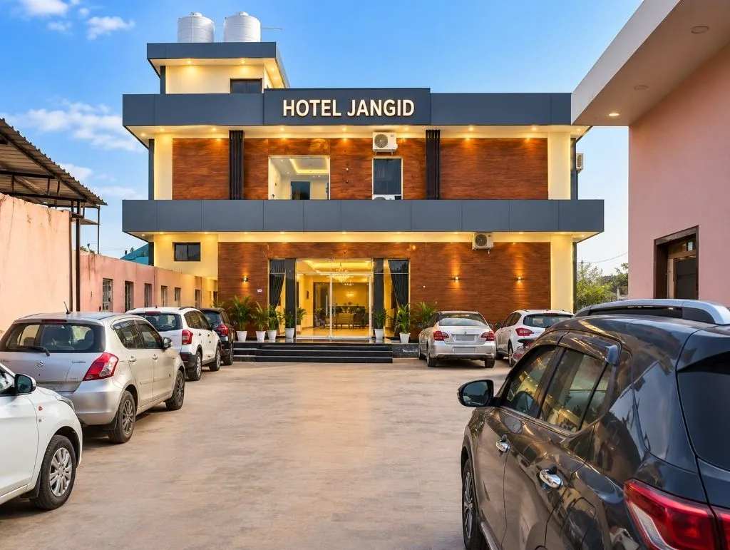 Gated vehicle parking yard at Hotel Jangid Gogamedi